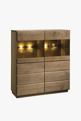 Luxuriöse Eichenvitrine Typ 48 mit Glastüren und gehärteten Glasböden,